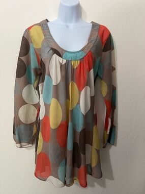 Made in Italy Sheer Polka Dot Women’s Top. Cotton Silk Blend Sz Medium